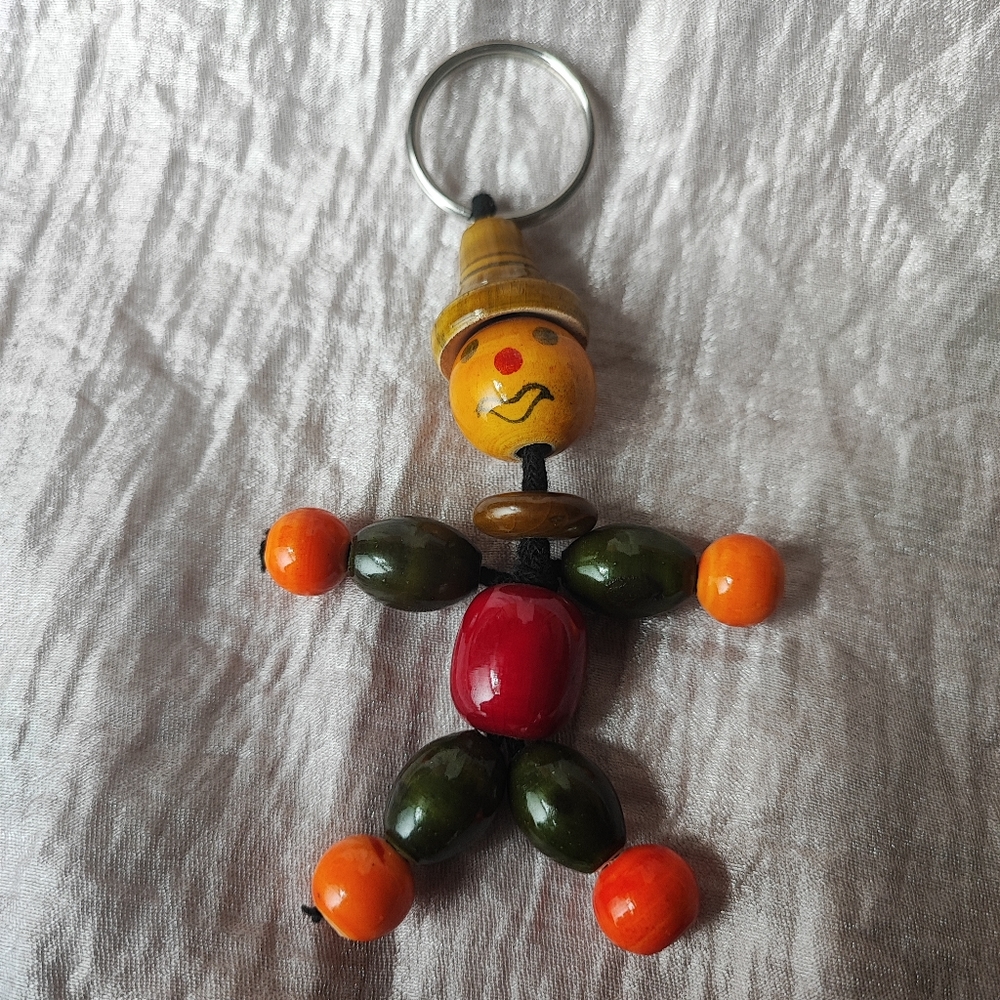 Vintage Wooden Painted Lacquer Varnish Wood Upcycled Crib Toy Keychain